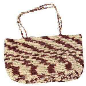 Zara Brown & Cream Woven Tote Bag – Beaded Straps, Preowned
